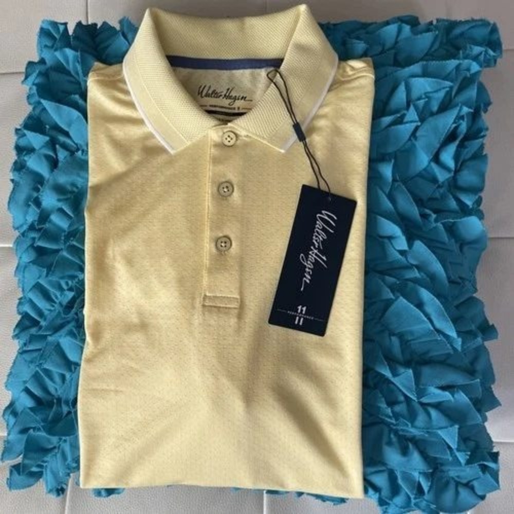 Walter Hagen P11 Final Round Polo Men's Golf Shirt Pale Yellow Heather Small New